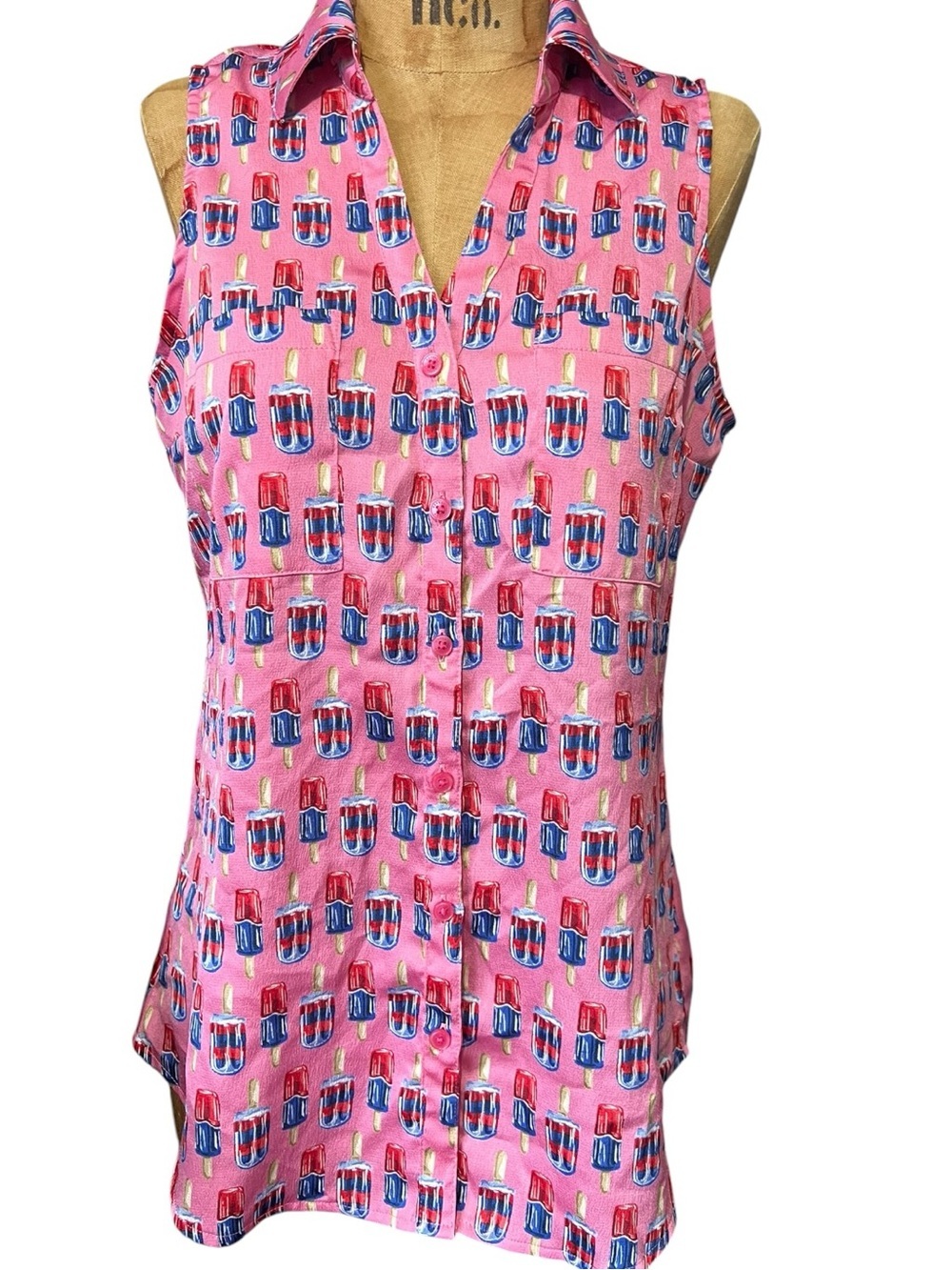 Express Pink Sleeveless Collared Popsicle Print Button-Up Top Like New! M
